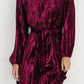 Velvet Round Neck Tie Waist Long Sleeve Mini Dress