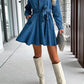 Tied Half Button Long Sleeve Denim Dress