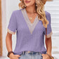 Eyelet V-Neck Short Sleeve T-Shirt