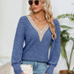 Lace Detail V-Neck Ribbed Blouse