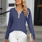 Striped Notched Long Sleeve T-Shirt