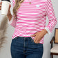 Heart Striped Round Neck Long Sleeve T-Shirt