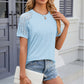 Openwork Round Neck Short Sleeve T-Shirt