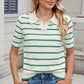 Striped Johnny Collar Short Sleeve Sweater