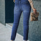 High Waist Raw Hem Skinny Jeans