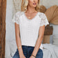 Eyelet V-Neck Lace Short Sleeve T-Shirt