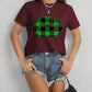 Plaid Lip Graphic Round Neck T-Shirt