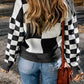 Checkered Round Neck Drop Shoulder Sweater