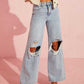 Distressed Wide Leg Jeans with Pockets