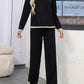 Contrast Trim Round Neck Top and Pants Sweater Set