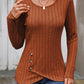 Decorative Button Round Neck Long Sleeve T-Shirt