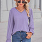 Lace Trim V-Neck Flounce Sleeve Top