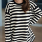 Distressed Striped Round Neck Long Sleeve Sweater