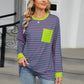 Pocketed Striped Round Neck Long Sleeve T-Shirt