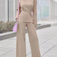 V-Neck Long Sleeve Top and Drawstring Pants Sweater Set