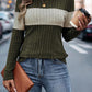 Color Block Round Neck Long Sleeve Top