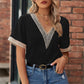 Openwork V-Neck Short Sleeve T-Shirt