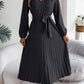 Pleated Tied V-Neck Long Sleeve Dress