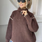 Quarter Zip Contrast Dropped Shoulder Sweater