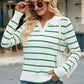 Striped Johnny Collar Long Sleeve Sweater