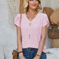 Decorative Button Eyelet V-Neck Short Sleeve T-Shirt