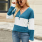 Contrast V-Neck Long Sleeve T-Shirt