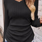 Full Size Ruched V-Neck Long Sleeve T-Shirt