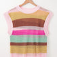 Color Block Round Neck Cap Sleeve Knit Top