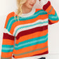 Contrast Striped Round Neck Long Sleeve Sweater