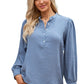 Half Button Puff Sleeve Blouse