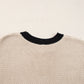 Contrast Trim Round Neck Cap Sleeve Knit Top