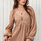 Tie Back Smocked Long Sleeve Babydoll Blouse