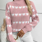 Heart Turtleneck Dropped Shoulder Sweater