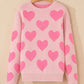 Valentine's Day Heart Jacquard Round Neck Sweater