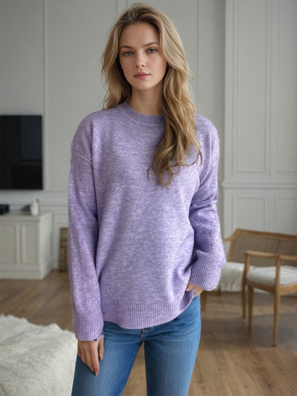 Round Neck Drop Shoulder Long Sleeve Sweater