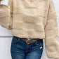 Checkered Round Neck Dropped Shoulder Sweater