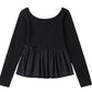 Peplum Scoop Neck Long Sleeve T-Shirt