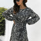 Animal Print Round Neck Balloon Sleeve Mini Dress