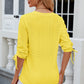 Eyelet Drawstring V-Neck Half Sleeve T-Shirt