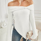 Ribbed Asymmetrical Hem Off-Shoulder Long Sleeve T-Shirt