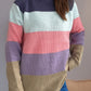 Color Block Round Neck Long Sleeve Sweater