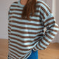 Distressed Striped Round Neck Long Sleeve Sweater