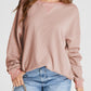 Waffle Knit Round Neck Long Sleeve T-Shirt