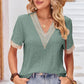 Eyelet V-Neck Short Sleeve T-Shirt