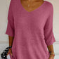 V-Neck Three-Quarter Sleeve Knit Top