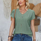 Decorative Button Eyelet V-Neck Short Sleeve T-Shirt