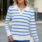 Striped Johnny Collar Long Sleeve Sweater