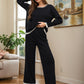 Contrast Trim Round Neck Top and Pants Sweater Set