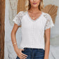 Eyelet V-Neck Lace Short Sleeve T-Shirt
