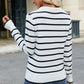 Striped Johnny Collar Long Sleeve Sweater